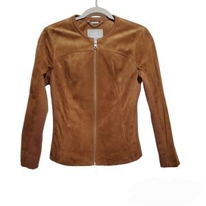 Soia & Kyo Genuine Pig Suede Zipper Jacket Stretchy Side Panels Size XS